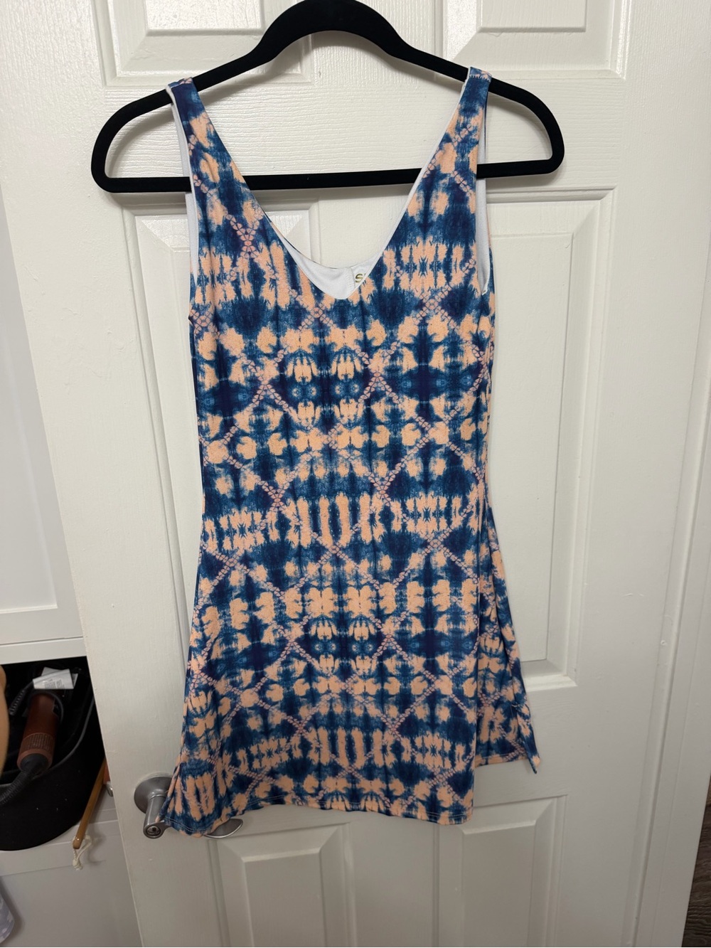 SKATIE Sleeveless Tie-Dye Shift Dress in Navy and Peach